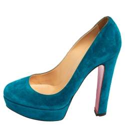 Pre Owned Christian Louboutin Blue Suede Bibi Platform Pumps Size 38