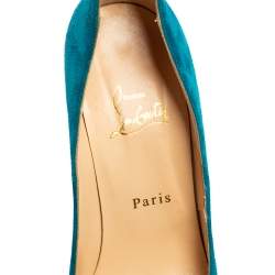 Pre Owned Christian Louboutin Blue Suede Bibi Platform Pumps Size 38