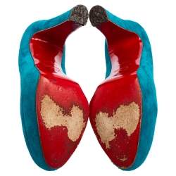 Pre Owned Christian Louboutin Blue Suede Bibi Platform Pumps Size 38