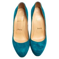Pre Owned Christian Louboutin Blue Suede Bibi Platform Pumps Size 38