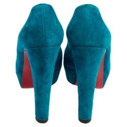 Pre Owned Christian Louboutin Blue Suede Bibi Platform Pumps Size 38