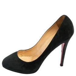 Pre Owned Christian Louboutin Black Suede Round-Toe Pumps Size 40