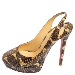 Christian Louboutin Brown Snakeskin Bianca Slingback Platform Pumps Size 40