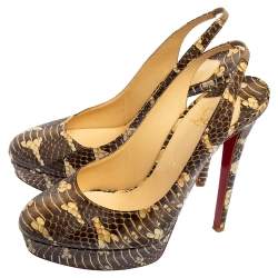 Christian Louboutin Brown Snakeskin Bianca Slingback Platform Pumps Size 40