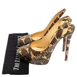 Christian Louboutin Brown Snakeskin Bianca Slingback Platform Pumps Size 40