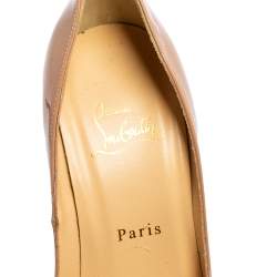 Pre Owned Christian Louboutin Beige Patent Leather Lady Peep-Toe Platform Pumps Size 39