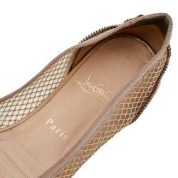 Christian Louboutin Beige Patent Leather and Mesh Spike Ballet Flats Size 40.5