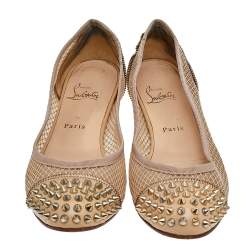 Christian Louboutin Beige Patent Leather and Mesh Spike Ballet Flats Size 40.5