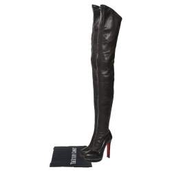 Pre Owned Christian Louboutin Black Leather Over Knee Length Boots Size 36.5 