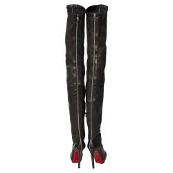 Pre Owned Christian Louboutin Black Leather Over Knee Length Boots Size 36.5 