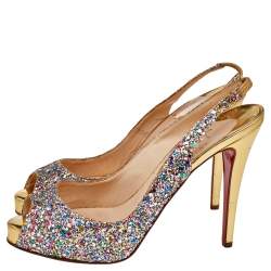 Christian Louboutin Multicolor Glitter No Prive Slingback Sandals Size 39