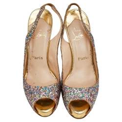 Christian Louboutin Multicolor Glitter No Prive Slingback Sandals Size 39