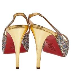 Christian Louboutin Multicolor Glitter No Prive Slingback Sandals Size 39