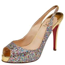 Christian Louboutin Multicolor Glitter No Prive Slingback Sandals Size 39