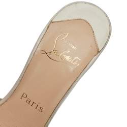 Pre Owned Christian Louboutin White Satin Strass Desir Slide Sandals Size 38.5