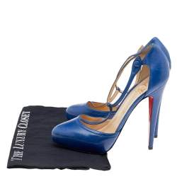 Pre Owned Christian Louboutin Blue Leather Me Pam T Strap Sandals Size 39.5