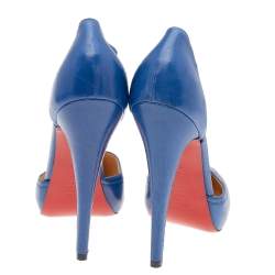 Pre Owned Christian Louboutin Blue Leather Me Pam T Strap Sandals Size 39.5