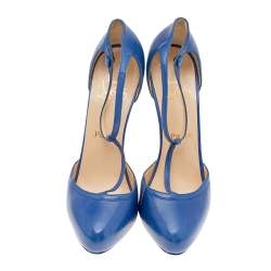 Pre Owned Christian Louboutin Blue Leather Me Pam T Strap Sandals Size 39.5