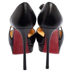 Pre Owned Christian Louboutin Black Leather Decalcoco Cross Strap Pumps 38.5