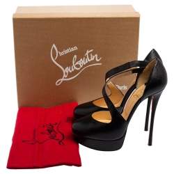 Pre Owned Christian Louboutin Black Leather Decalcoco Cross Strap Pumps 38.5