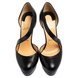 Pre Owned Christian Louboutin Black Leather Decalcoco Cross Strap Pumps 38.5