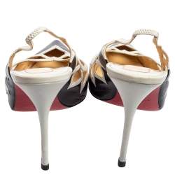 Pre Owned Christian Louboutin Black/White Leather Triangular Cut-Out Slingback Sandals Size 41