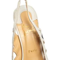 Pre Owned Christian Louboutin Black/White Leather Triangular Cut-Out Slingback Sandals Size 41