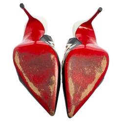 Pre Owned Christian Louboutin Black/White Leather Triangular Cut-Out Slingback Sandals Size 41
