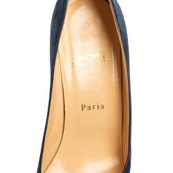 Pre Owned Christian Louboutin Blue Suede New Simple Platform Pumps Size 38.5
