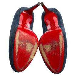 Pre Owned Christian Louboutin Blue Suede New Simple Platform Pumps Size 38.5