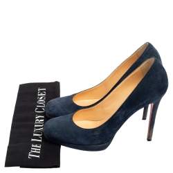 Pre Owned Christian Louboutin Blue Suede New Simple Platform Pumps Size 38.5