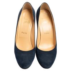 Pre Owned Christian Louboutin Blue Suede New Simple Platform Pumps Size 38.5