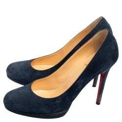 Pre Owned Christian Louboutin Blue Suede New Simple Platform Pumps Size 38.5
