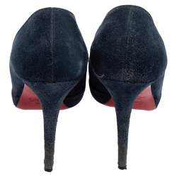 Pre Owned Christian Louboutin Blue Suede New Simple Platform Pumps Size 38.5