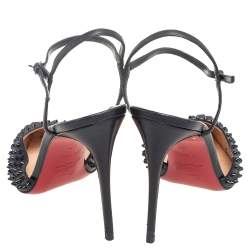 Pre Owned Christian Louboutin Black Leather Spike Baila Ankle-Strap Sandals Size 37