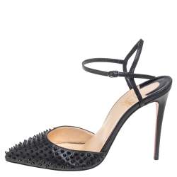 Pre Owned Christian Louboutin Black Leather Spike Baila Ankle-Strap Sandals Size 37