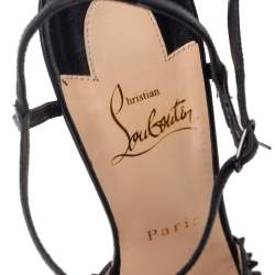 Pre Owned Christian Louboutin Black Leather Spike Baila Ankle-Strap Sandals Size 37