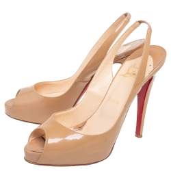 Christian Louboutin Beige Patent Leather N°Prive Sandals Size 40