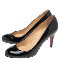 Pre Owned Christian Louboutin Black Patent Leather Simple Pumps Size 37.5