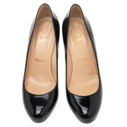 Pre Owned Christian Louboutin Black Patent Leather Simple Pumps Size 37.5