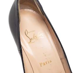 Pre Owned Christian Louboutin Black Leather Door Knock Studded Peep Toe Platform Pumps Size 38