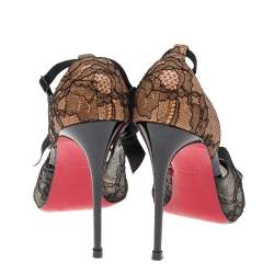Pre Owned Christian Louboutin Black Lace And Satin Hot Jeanbi 100 Pointed Pumps Size 37.5