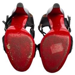 Pre Owned Christian Louboutin Black Leather Buckle Cross Strap Sandals Size 37