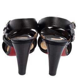 Pre Owned Christian Louboutin Black Leather Buckle Cross Strap Sandals Size 37