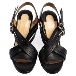 Pre Owned Christian Louboutin Black Leather Buckle Cross Strap Sandals Size 37