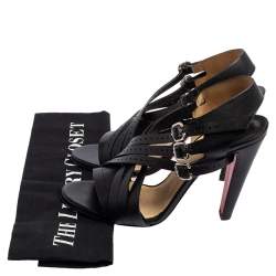 Pre Owned Christian Louboutin Black Leather Buckle Cross Strap Sandals Size 37