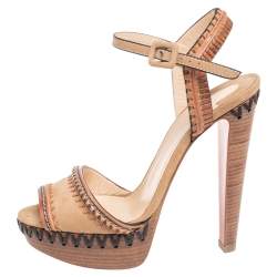 Pre Owned صندل كريستيان لوبوتان تريبي سيتي جلد نوبوك بيج مقاس 37