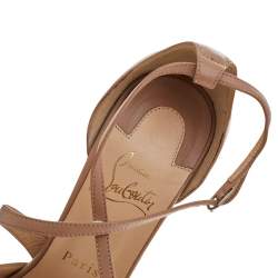 Pre Owned Christian Louboutin Beige Leather Cross Me Crisscross Platform Sandals Size 38.5