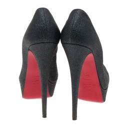 Christian Louboutin Black Shimmer Fabric New Very Prive Peep Toe Platform Pumps Size 38.5