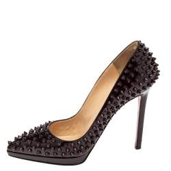 Christian Louboutin Burgundy Patent Leather Pigalle Plato Spikes Pumps Size 38.5